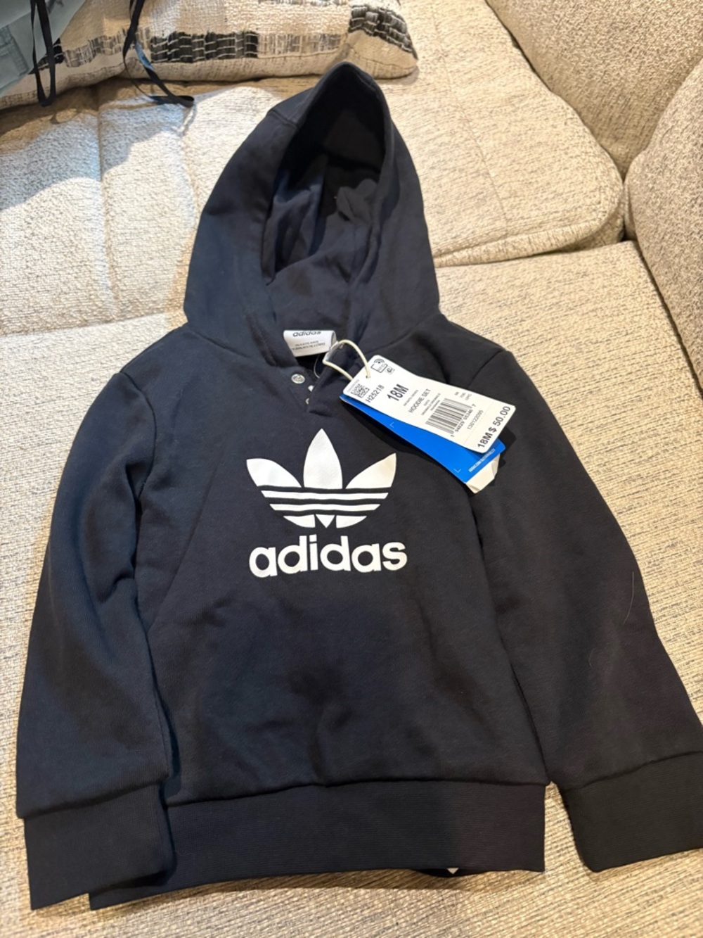 adidas Black Hoodie with White Trefoil Logo